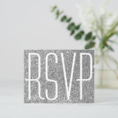 Invitation Carte Postale Parties scintillant en argent et blanc RSVP (Debout devant)