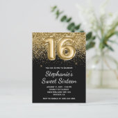 Invitation Carte Postale Parties scintillant en or brillant Sweet sixteen e (Debout devant)
