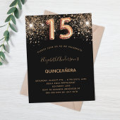 Invitation Carte Postale Parties scintillant en or noir Quinceanera