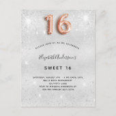 Invitation Carte Postale Parties scintillant en or rose doux 16 argent (Devant)