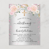 Invitation Carte Postale Parties scintillant fille Christening argent rose  (Devant)
