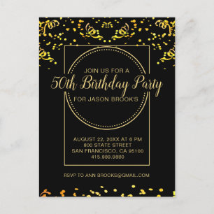 Invitation Carte Postale Parties scintillant Jaune D'Or Confetti À L'Annive