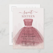 Invitation Carte Postale Parties scintillant moderne Script Sweet 16 Annive (Devant / Derrière)