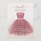 Invitation Carte Postale Parties scintillant moderne Script Sweet 16 Annive (Devant)