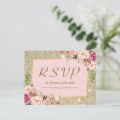 Invitation Carte Postale Parties scintillant or classique rose florale répo (Debout devant)