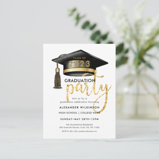 Invitation Carte Postale Parties scintillant Or moderne Script Simple GRAD (Debout devant)