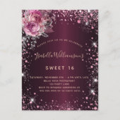 Invitation Carte Postale Parties scintillant rose bordeaux d'anniversaire f (Devant)