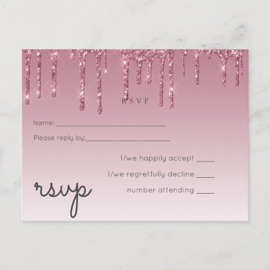 Invitation Carte Postale PARTIES SCINTILLANT rose BUDGET Mariage RSVP (Devant)