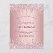 Invitation Carte Postale Parties scintillant rose d'anniversaire gouttes po (Devant)