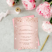 Invitation Carte Postale Parties scintillant rose d'or Quinceanera glam éti