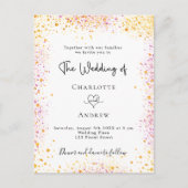 Invitation Carte Postale parties scintillant rose or blanc mariage élégante (Devant)