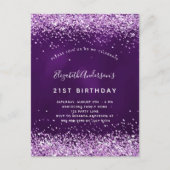 Invitation Carte Postale Parties scintillant rose violet d'anniversaire gla (Devant)