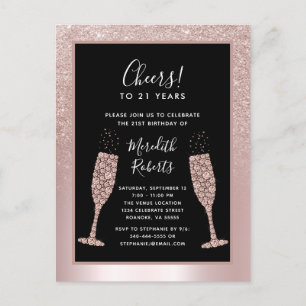 Invitation Carte Postale Parties scintillant rousse Champagne Toast 21e fêt