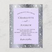Invitation Carte Postale Parties scintillant violet en argent mariage éléga (Devant)