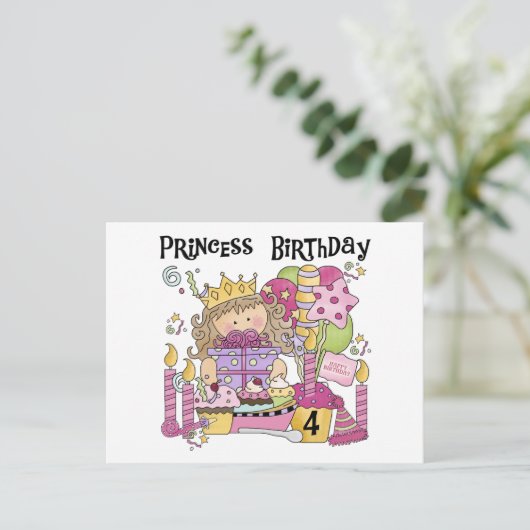 Invitation Carte Postale Party Princess 4th Birthday Tshirts et cadeaux (Debout devant)