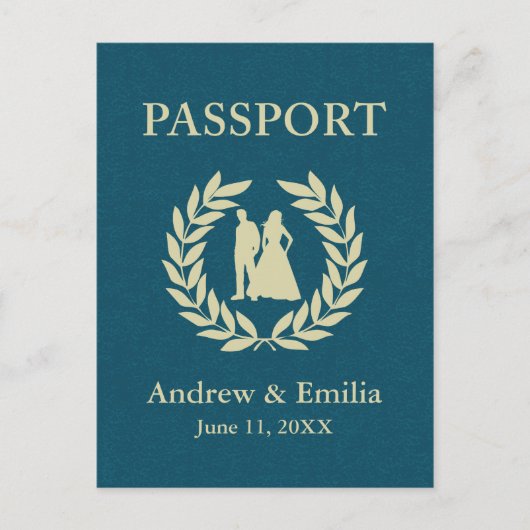 Invitation Carte Postale Passeport mariage (Devant)