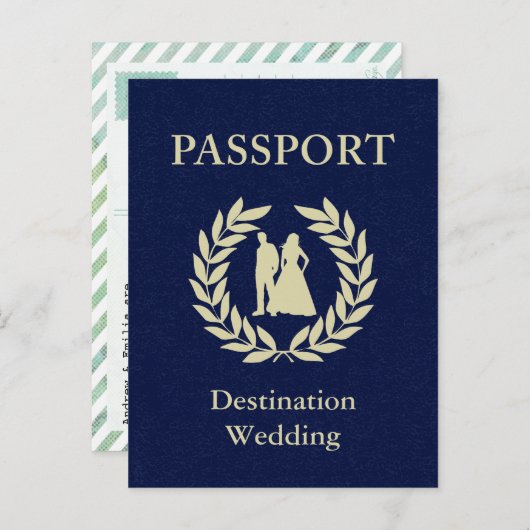 Invitation Carte Postale passeport mariage de destination (Devant / Derrière)