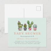 Invitation Carte Postale Pastel Aquarelle Succulent Baby shower Cactus (Devant / Derrière)