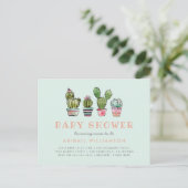 Invitation Carte Postale Pastel Aquarelle Succulent Baby shower Cactus (Debout devant)