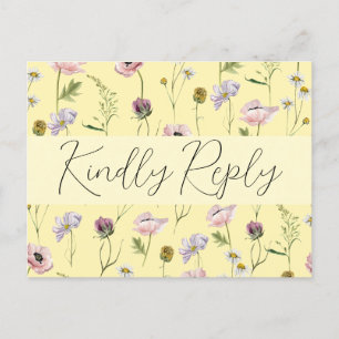 Invitation Carte Postale Pastel Jaune Fleur Fleur Boho Jardin Mariage RSVP