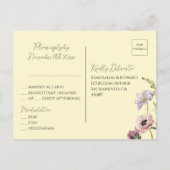 Invitation Carte Postale Pastel Jaune Fleur Fleur Boho Jardin Mariage RSVP (Dos)