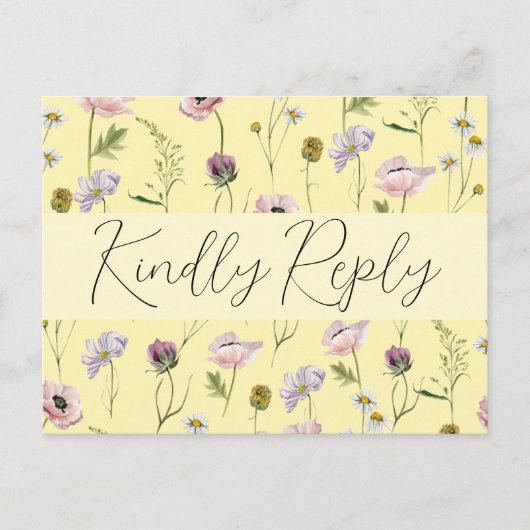Invitation Carte Postale Pastel Jaune Fleur Fleur Boho Jardin Mariage RSVP (Devant)