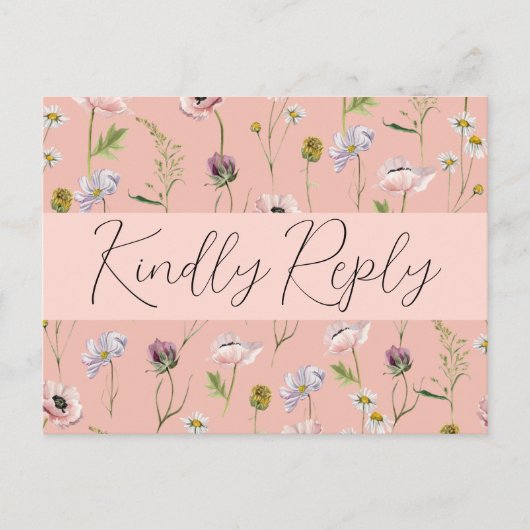 Invitation Carte Postale Pastel Pink Fleur Boho Jardin Mariage RSVP (Devant)