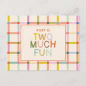 Invitation Carte Postale Pastel Plaid "Two Many Fun" 2e anniversaire (Devant)