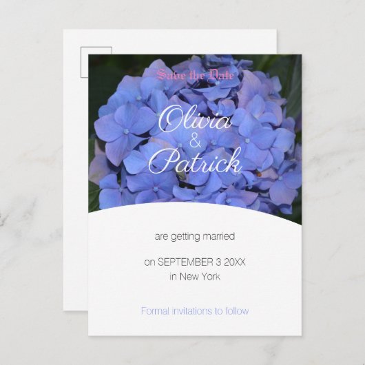 Invitation Carte Postale Pastel Purple Hydrangea Mariage Enregistrer la dat (Devant / Derrière)