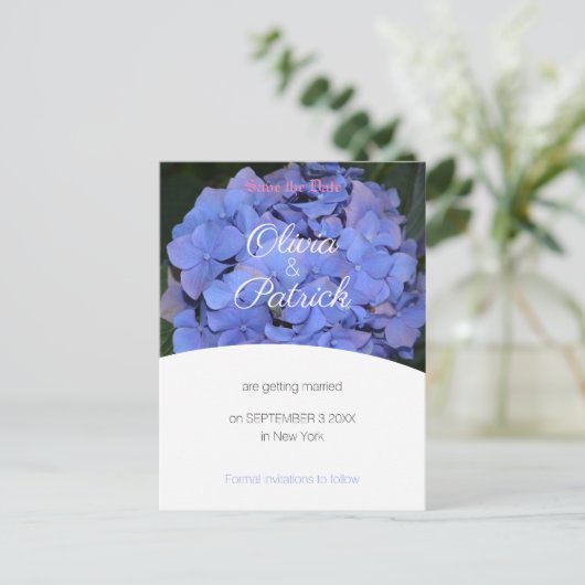Invitation Carte Postale Pastel Purple Hydrangea Mariage Enregistrer la dat (Debout devant)