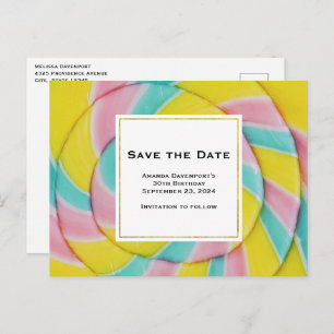 Invitation Carte Postale Pastel Rainbow Spiral Candy Enregistrer la date