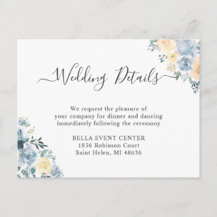 Invitation Carte Postale Pastel Vanilla Blue Floral Mariage Details Card