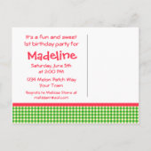 Invitation Carte Postale Pastèque 1er anniversaire En vichy (Dos)