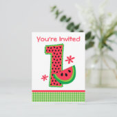 Invitation Carte Postale Pastèque 1er anniversaire En vichy (Debout devant)