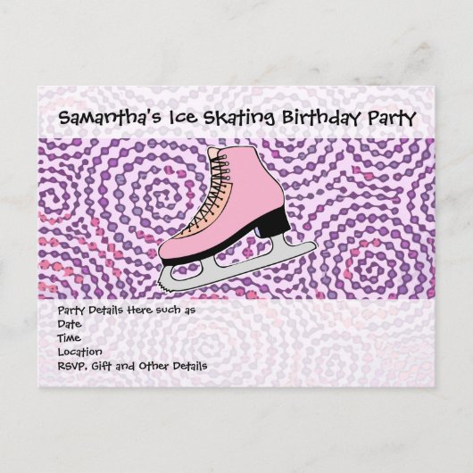 Invitation Carte Postale Patinage sur glace, Patinage rose (Devant)