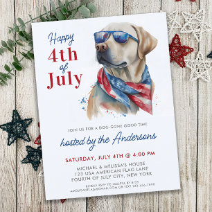 Invitation Carte Postale Patriotique Labrador Dog USA Drapeau 4 juillet Par