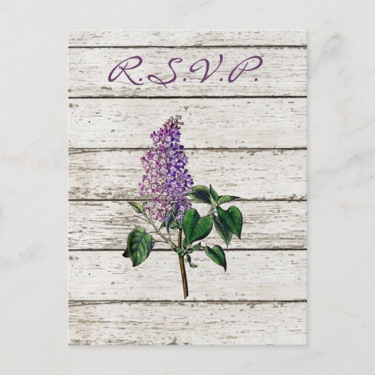Invitation Carte Postale pays blanc grange bois violet lilas mariage (Devant)