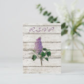 Invitation Carte Postale pays blanc grange bois violet lilas mariage (Debout devant)