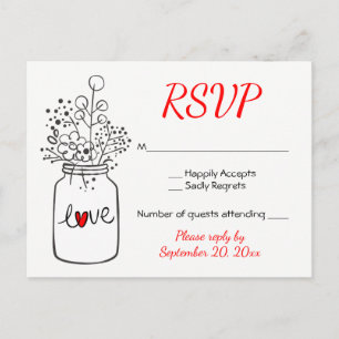 Invitation Carte Postale Pays Fleurs de mariage en pot Mason RSVP noir Roug
