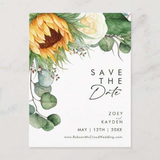 Invitation Carte Postale Pays Gras Tournesol Script | Enregistrer la date (Devant)
