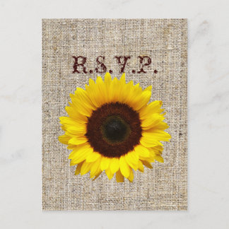 Invitation Carte Postale Pays Ouest Burlap Sunflower Wedding RSVP