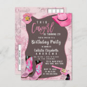 Invitation Carte Postale Pays Parties scintillant rose fille Aquarelle Anni (Devant / Derrière)