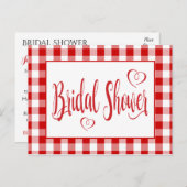 Invitation Carte Postale Pays Rouge Blanc En vichy Plaid Fête des mariées (Devant / Derrière)
