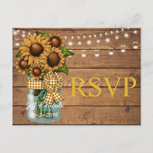 Invitation Carte Postale Pays Russe Mason Jar avec tournesol (Devant)