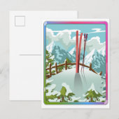 Invitation Carte Postale Paysage de ski dessin animé (Devant / Derrière)