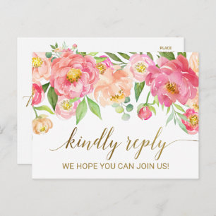 Invitation Carte Postale Peach et rose Peony Flowers RSVP