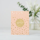 Invitation Carte Postale Peach & Gold Pailletés Points Confettis Chic Moder (Debout devant)