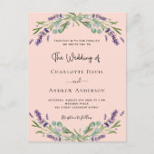 Invitation Carte Postale Peach lavande violet floraux mariage verdure (Devant)