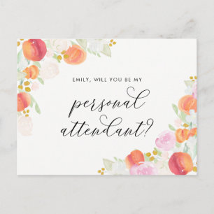 Invitation Carte Postale Pêches à l'aquarelle Floral Soyez Mon Accompagnate