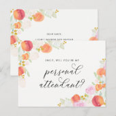 Invitation Carte Postale Pêches à l'aquarelle Floral Soyez mon accompagnate (Devant / Derrière)